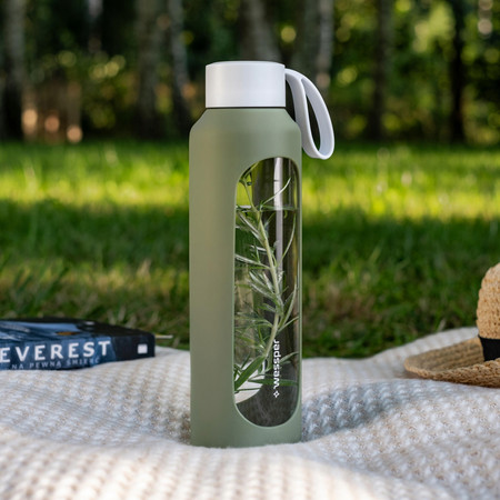 Wessper Butelka motywacyjna szklana z silikonem BOROSILICATE oliwkowa 1000 ml