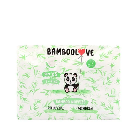 BAMBOOLOVE, Pieluszki jednorazowe bambusowe, rozmiar XS, Newborn (2-4 kg), 27 szt.