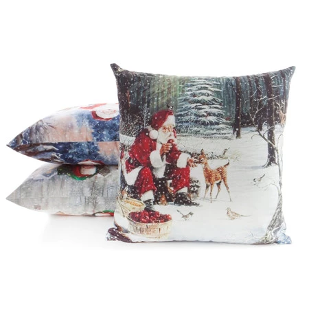 Welwetowa poszewka dekoracyjna z ozdobnym światecznym nadrukiem szerokość: 45 cm, długość: 45 cm, kolor: zielony