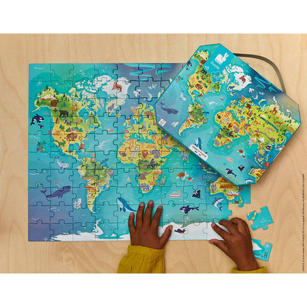 Janod Puzzle w walizce Mapa świata 100 elementów 6+ Made in France