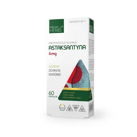 Zestaw: 1x Medica Herbs ASTAKSANTYNA 6mg naturalna ochrona komórek i wsparcie dla skóry 60 k., 1x Medica Herbs Zielona Herbata 60 k. i 1x Medica Herbs Ruszczyk, Pestki Winogron, Kora Sosny 60 k.