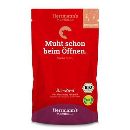 Zestaw 10x HERRMANN'S MANUFAKTUR Selection Dog Bio Rind - bio wołowina z marchwią (150g)