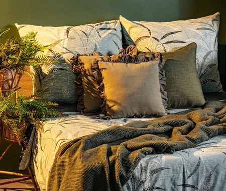 Komplet pościeli bawełnianej 220 x 200 cm, nadruk oliwki z motywem liści