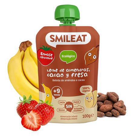 Smileat, BIO Mus z migdałami, kakao i truskawkami 9m+, 100g