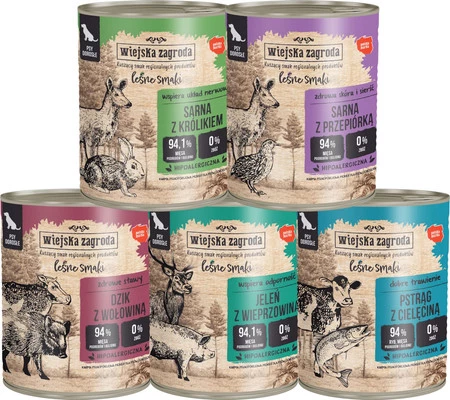 WIEJSKA ZAGRODA Pies Leśne Smaki Sarna Przepiórka 800g