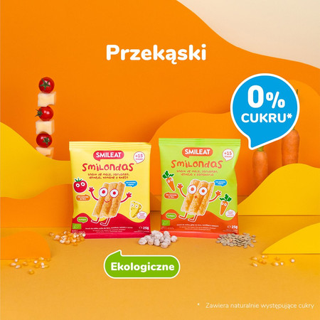 Smileat, Bio Smilondas, Chrupki z ciecierzycy, kukurydzy i soczewicy, marchewkowe 15m+, 25 g