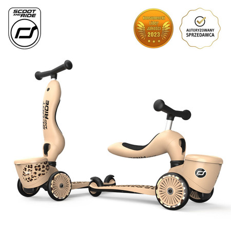 SCOOTANDRIDE Highwaykick 1 Lifestyle 2w1 Jeździk i hulajnoga z zamykanym schowkiem 1-5 lat Leopard