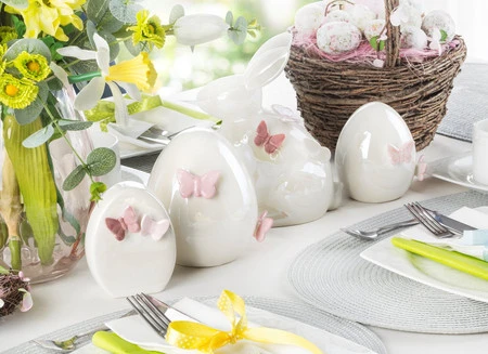 Ozdoba Wielkanocna, Jajko ceramiczne, kolor biały, rozmiar 8 x 5 x 8 cm