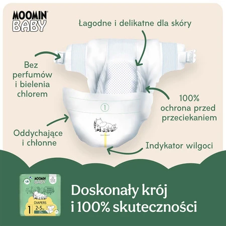 MOOMIN Baby, Pieluszki 1 NEWBORN 2-5 kg, 25 szt. EKO