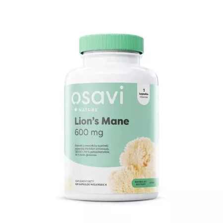 Osavi Lion’s Mane ekstrakt z owocników grzyba soplówki jeżowatej, 600mg, 120 caps. vegan 