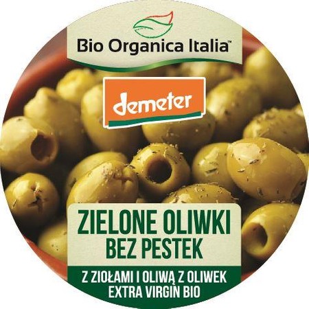 OLIWKI ZIELONE BEZ PESTEK Z ZIOŁAMI I OLIWĄ Z OLIWEK EXTRA VIRGIN DEMETER BIO 125 g - BIO ORGANICA ITALIA