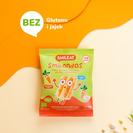 Smileat, Bio Smilondas, Chrupki z ciecierzycy, kukurydzy i soczewicy, marchewkowe 15m+, 25 g