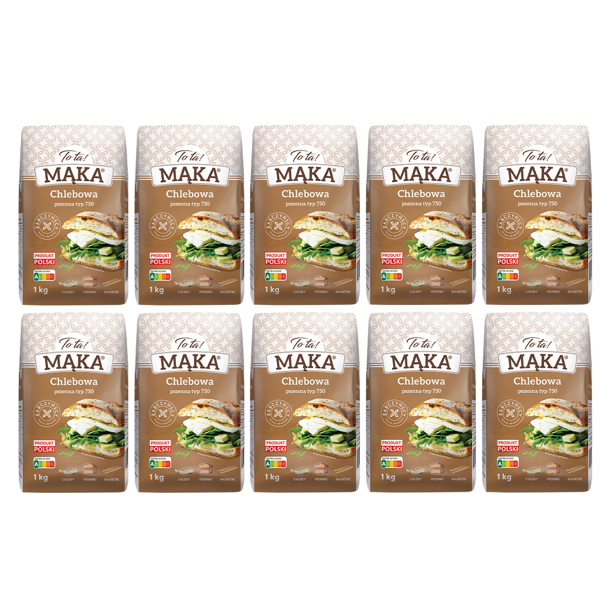 Zestaw 10x ToTa! Mąka pszenna typ 750 chlebowa 1kg - Nabea.pl