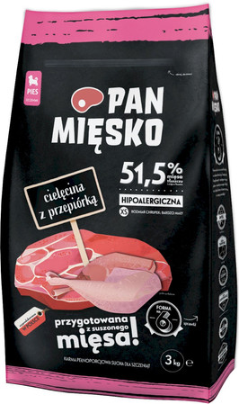 Pan Mięsko Cielęcina z przepiórką XS dla szczeniąt - sucha karma dla psa - 3kg