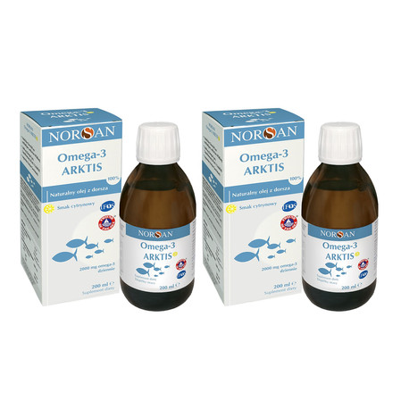 Zestaw: 2x Norsan Omega-3 ARKTIS naturalny olej z dorsza kwasy EPA i DHA 200 ml smak cytrynowy