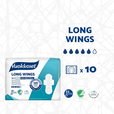 Vuokkoset, LONG WINGS, Podpaski ze skrzydełkami, dłuższe, 10 szt.