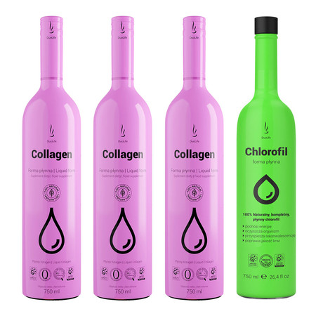 Zestaw mix DuoLife: 3x Kolagen w płynie 750ml oraz 1x Chlorofil w płynie 750ml