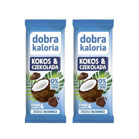 Zestaw: 2x Baton kokos i czekolada bez dodatku cukru 33 g