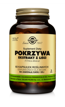 Solgar Pokrzywa wspiera zdrowie włosów, skóry i paznokci 60 kaps. vege
