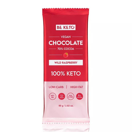 BeKeto Wegańska Keto Czekolada z olejem MCT Dzika Malina 80g x10