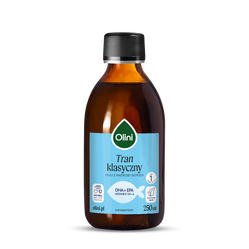 Olini Tran 100% olej z wątroby dorsza atlantyckiego (Gadus morhua) kwasy EPA i DHA 250 ml