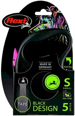 FLEXI BLACK Design Smycz taśmowa S / 5m różowa