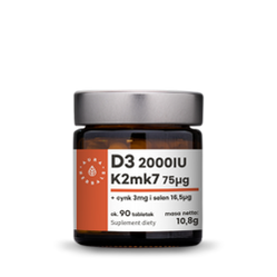 Aura Herbals − Witamina D3 (2000IU) + K2mk7 + cynk + selen − 90 tabl.