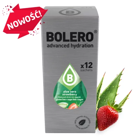 Zestaw Bolero Aloe Vera Strawberry (Aloes z Truskawką) ze stewią 12 szt. x 9 g napój w proszku bez cukru