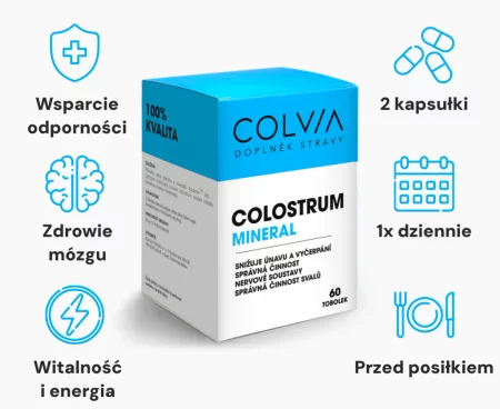 Colvia Colostrum + Minerał na wsparcie mięśni 60 kaps.