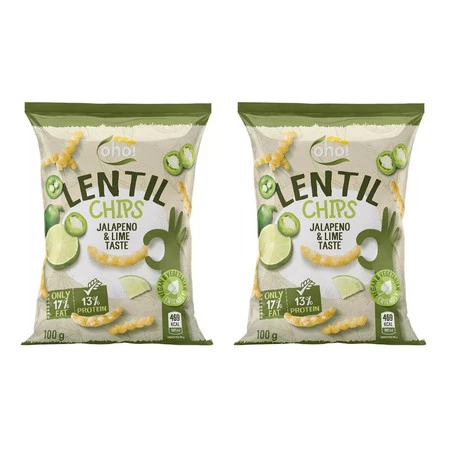 Zestaw 2x Chipsy z czerwonej soczewicy o smaku jalapeno i limonki 100g