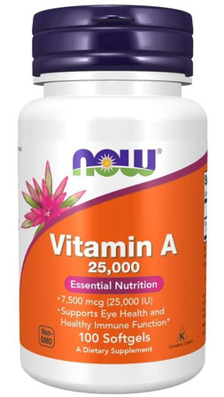 Now Foods Vitamina A Witamina A 25.000 IU na wsparcie zdrowej skóry 100 kaps.