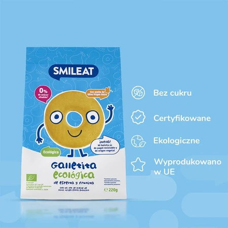 Smileat, BIO Herbatniki z orkiszu, jabłkowe 10m+, 220g