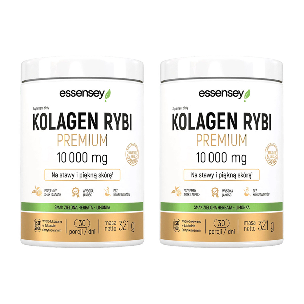 Zestaw 2x Essensey Kollagen Rybi 10000 mg na stawy, włosy z kwasem hialuronowym 321g smak zielona herbata - Nabea.pl