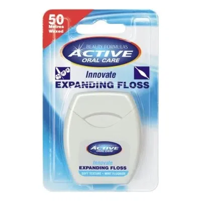 Beauty Formulas Active Oral Care Expanding Floss nić dentystyczna miętowa pęczniejąca z fluorem 50 metrów