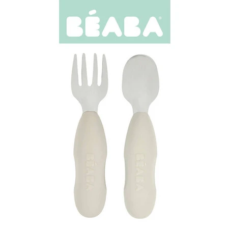 Beaba Zestaw pierwszych sztućców ze stali nierdzewnej Velvet grey