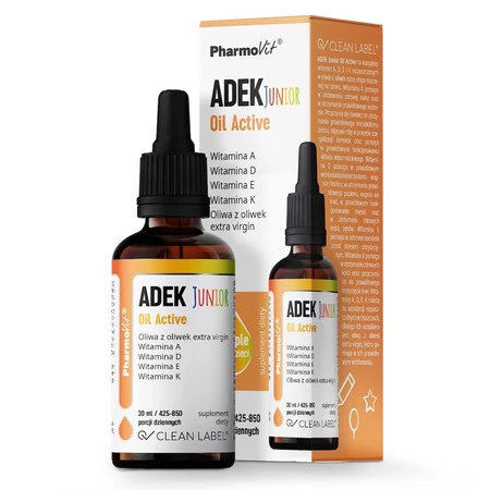 WITAMINA ADEK JUNIOR DLA DZIECI W KROPLACH (300 mcg + 10 mcg + 4 mg + 20 mcg) 30 ml - PHARMOVIT (CLEAN LABEL)