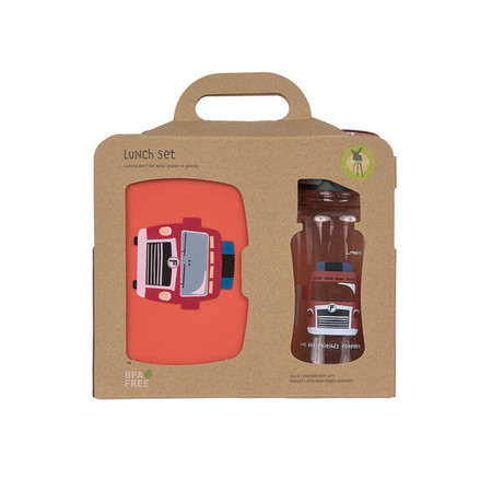 Lassig Zestaw śniadaniowy na lunch Lunchbox + Tritanowa butelka - bidon 460 ml Tiny Drivers Wóz strażacki