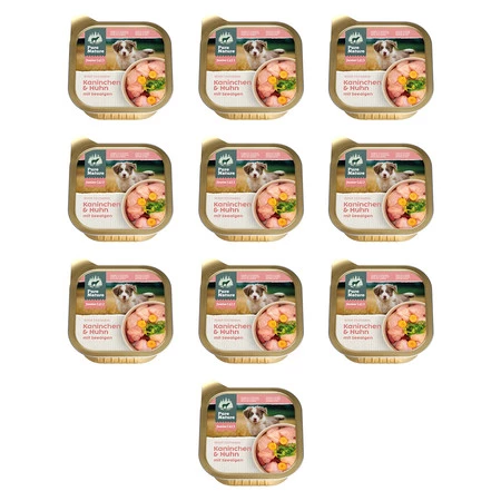 Zestaw 10x PURE NATURE DOG Junior Kaninchen Huhn - królik i kurczak z marchewką i algami dla szczeniąt (150g)