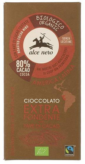 Alce Nero − Czekolada gorzka z ziarnami kakaowca fair trade bezglutenowa BIO − 100 g - Nabea.pl
