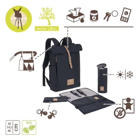 Lassig Green Label Plecak dla mam z akcesoriami Rolltop Backpack night blue