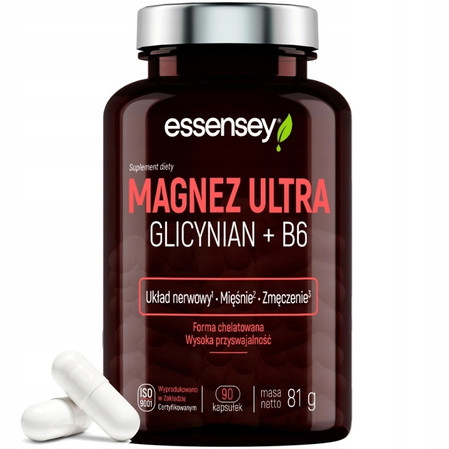 Essensey Magnez Ultra Glicynian + B6 wsparcie układu nerwowego, mięśni i energii 90 kaps.