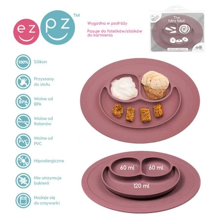 EZPZ Silikonowy talerzyk z podkładką mały 2w1 Mini Mat Mauve