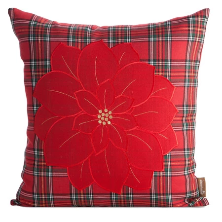 Poszewka świąteczna 45x45 cm – w kratę z haftem Gwiazdy Betlejemskiej