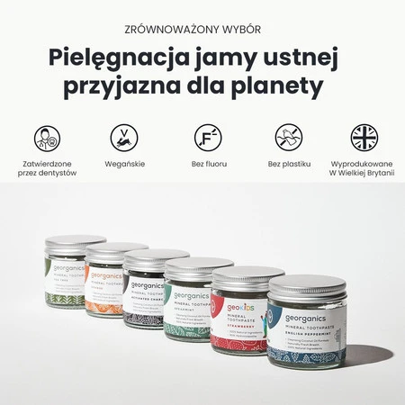 Georganics, Mineralna pasta do zębów w słoiku, bez fluoru, do codziennej pielęgnacji, z aktywnym węglem, 60 ml
