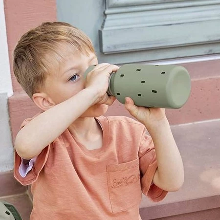 Lassig Bidon ze stali nierdzewnej z dodatkową zakrętką z ustnikiem 500 ml Happy Prints oliwkowy