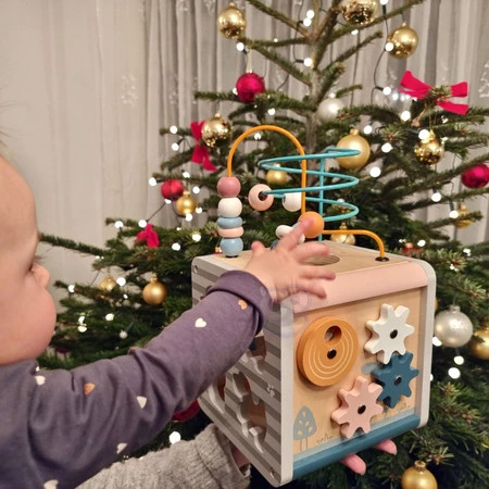 Viga Toys − PolarB Activity Box, drewniane edukacyjne centrum gier 5w1 kostka