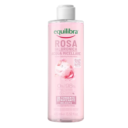 Equilibra − Delikatnie oczyszczająca różana woda micelarna z kwasem hialuronowym − 400 ml
