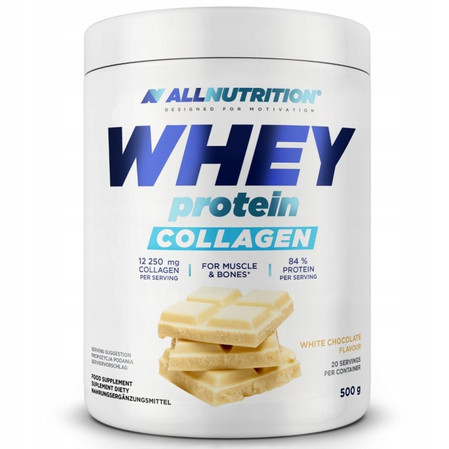 ALLNUTRITION WHEY Protein Collagen odżywka białkowa koncentrat z peptydami koleganu 500g smak biała czekolada
