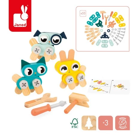 Janod Drewniane zwierzątka do składania Brico'Kids 3+