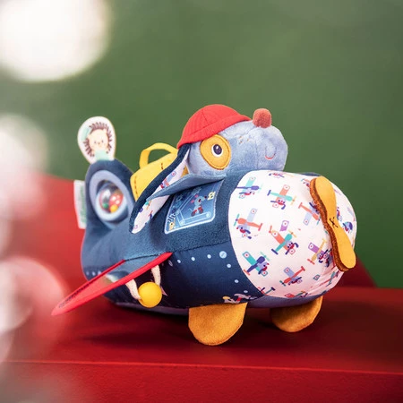 Lilliputiens Przytulanka aktywizująca wielofunkcyjna Samolot Piesek Jules 9 m+
